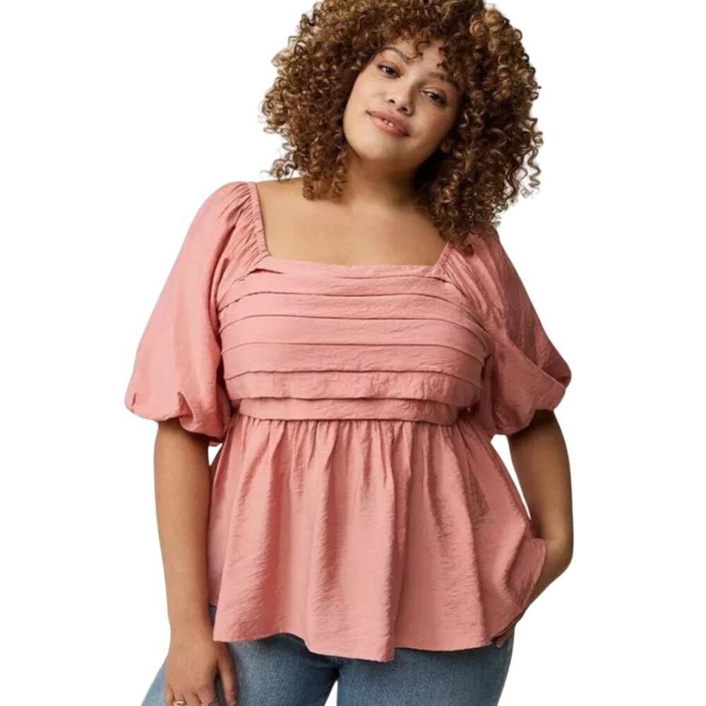 NWT Torrid Ruched Puff‎ Sleeve Top in Rosette Pink Size 2X (18-20)